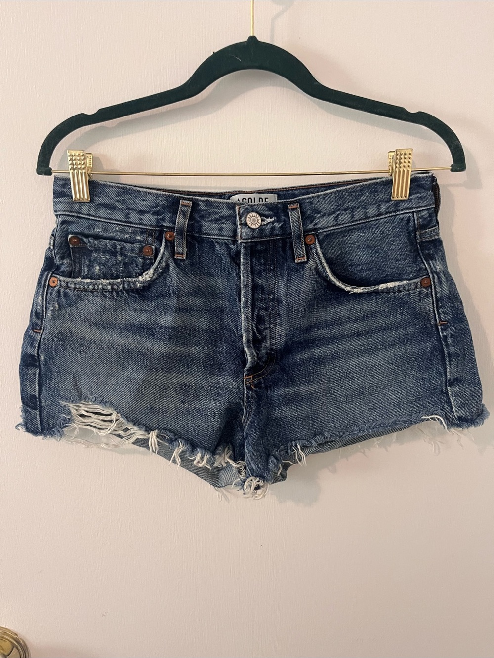 Agolde Distressed Jean Shorts Denim Cutoff Button Fly Size 26